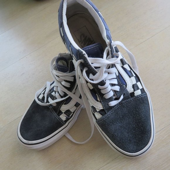 Vans Old Skool Checkerboard Dress Blues White Sneakers Low Top Shoes Mens 7.5 - Picture 6 of 13